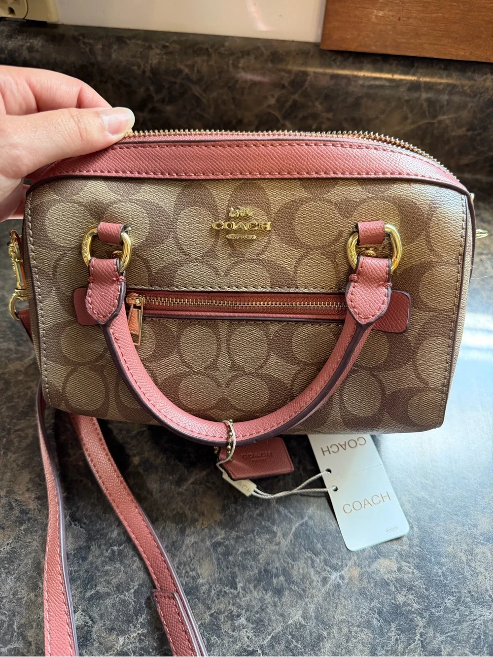 Coach Signature Crossbody Bag in Brown and Pink